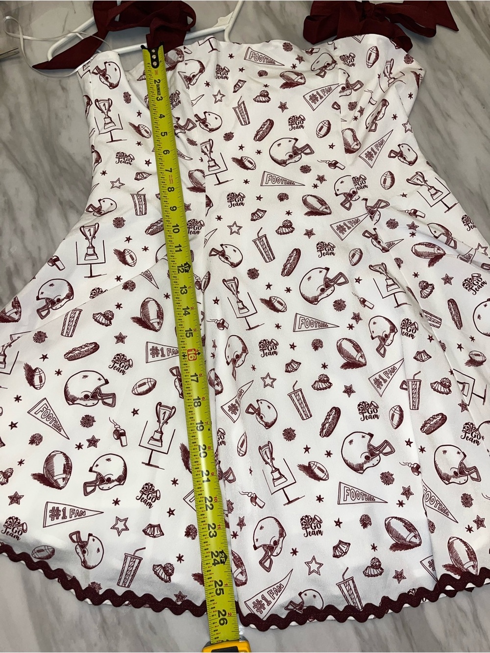 NWT Francesca’s Football Print Mini Dress Bow Strap Coquette Size M - Picture 6 of 7